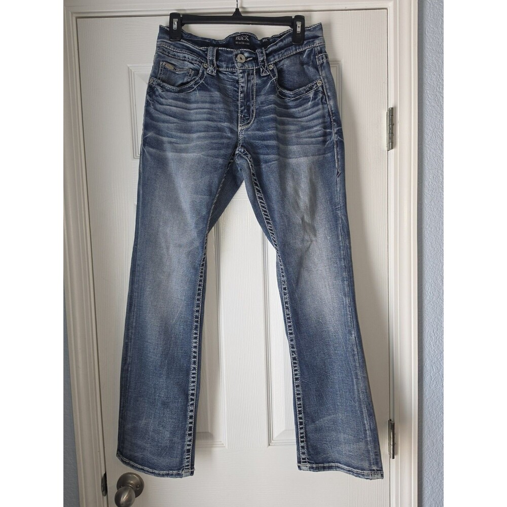 Buckle Black Fit No 3 Bootcut Blue Med Wash Jeans Mens 30R Thick Stitch Stretch